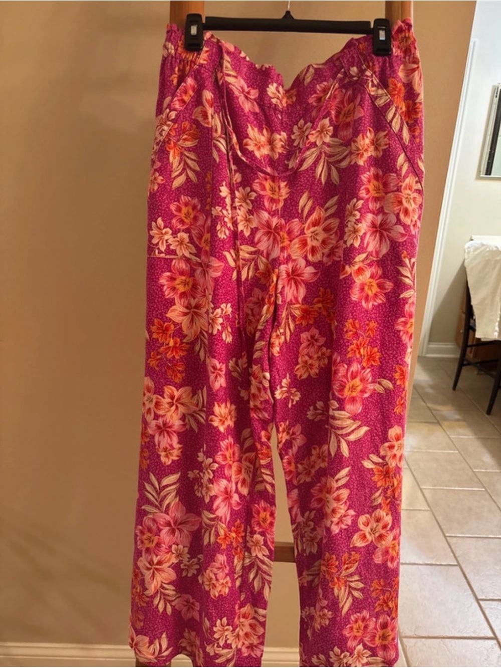 LOFT Women's Pink Floral Flowy Wide-Leg Pants